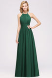 Elegant High-Neck Halter Long Affordable Bridesmaid Dresses with Ruffles