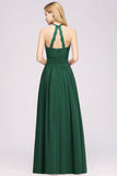 Elegant High-Neck Halter Long Affordable Bridesmaid Dresses with Ruffles