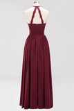 Elegant High-Neck Halter Long Affordable Bridesmaid Dresses with Ruffles