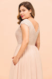 Elegant Jewel Chiffon Lace Affordable Bridesmaid Dresses with Slit