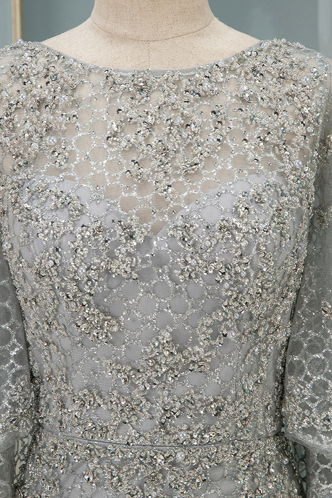 Elegant Jewel Long Sleeves Mermaid Prom Dresses with Appliques Beadings