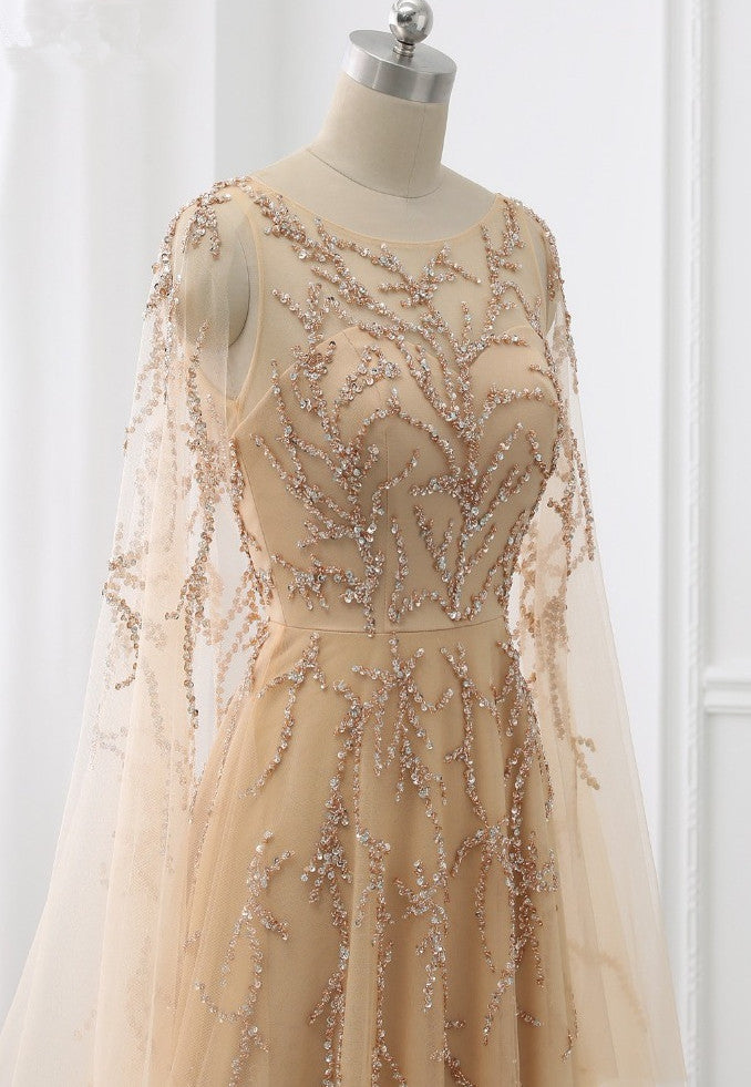 Elegant Jewel Long Sleeves Ruffle Prom Dresses with Beadings Online