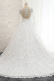 Elegant Jewel Longsleeves Lace Wedding Dresses White A-line Bridal Gowns With Appliques On Sale