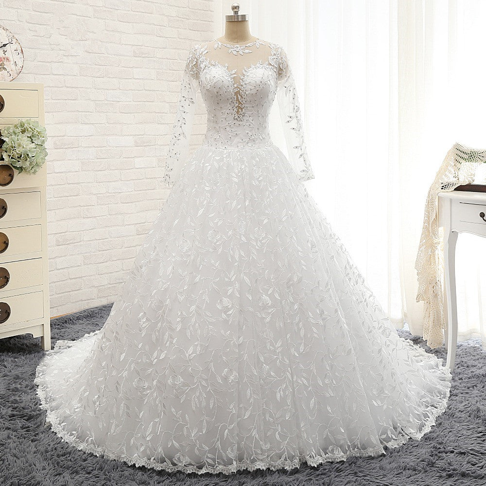 Elegant Jewel Longsleeves Lace Wedding Dresses White A-line Bridal Gow Newinlook Elegant Jewel Longsleeves Lace Wedding Dresses White A-line Bridal Gow Newinlook