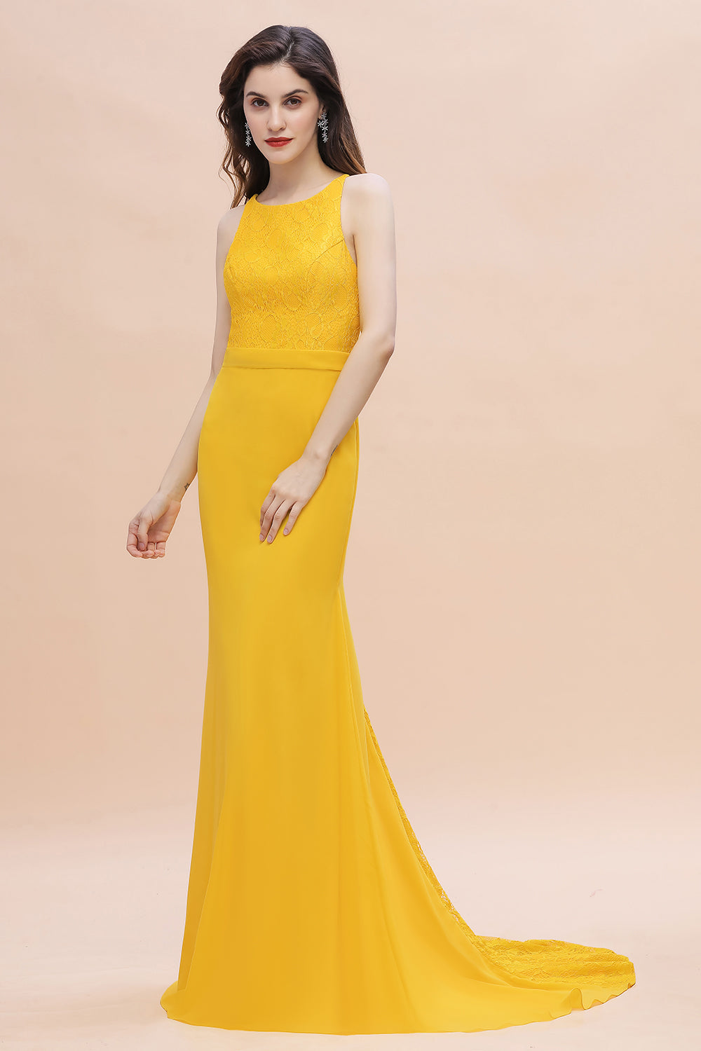 Elegant Jewel Mermaid Chiffon Lace Bridesmaid Dress On Sale