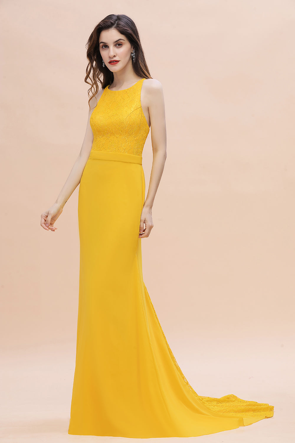 Elegant Jewel Mermaid Chiffon Lace Bridesmaid Dress On Sale