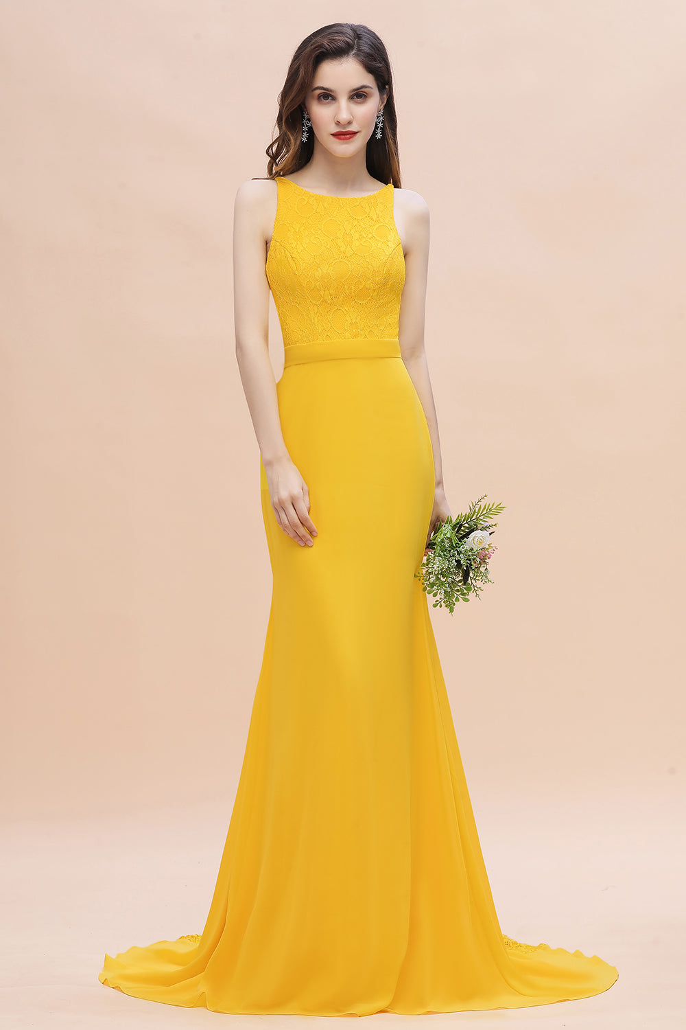 Elegant Jewel Mermaid Chiffon Lace Bridesmaid Dress On Sale