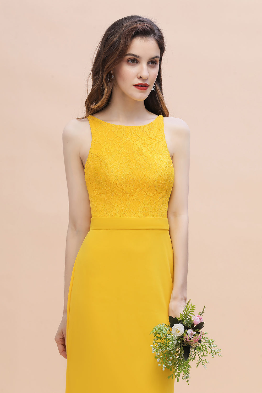 Elegant Jewel Mermaid Chiffon Lace Bridesmaid Dress On Sale