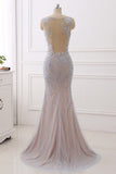 Elegant Jewel Sleeveless Mermaid Prom Dresses Pearls with Appliques Online