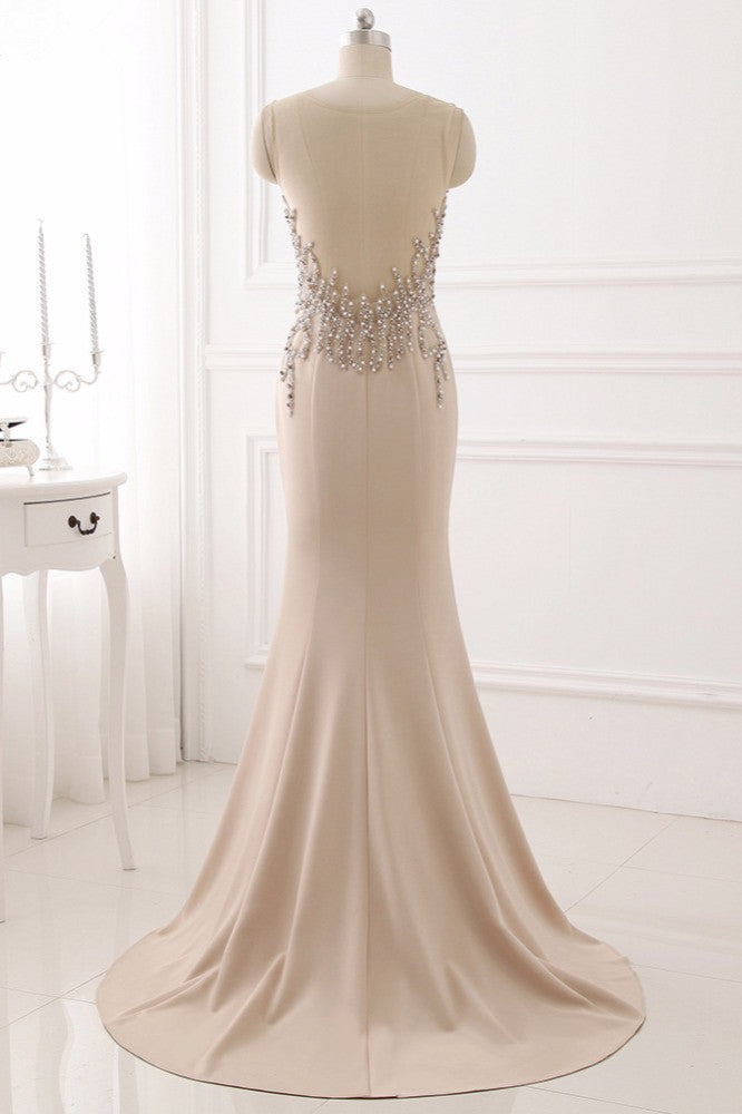 Elegant Jewel Sleeveless Mermaid Prom Dresses with Pearls Online