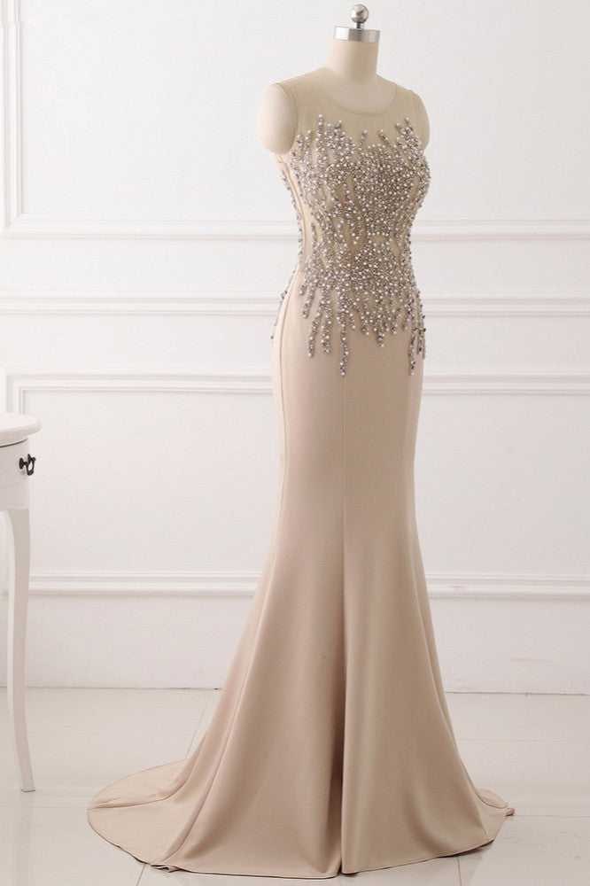 Elegant Jewel Sleeveless Mermaid Prom Dresses with Pearls Online