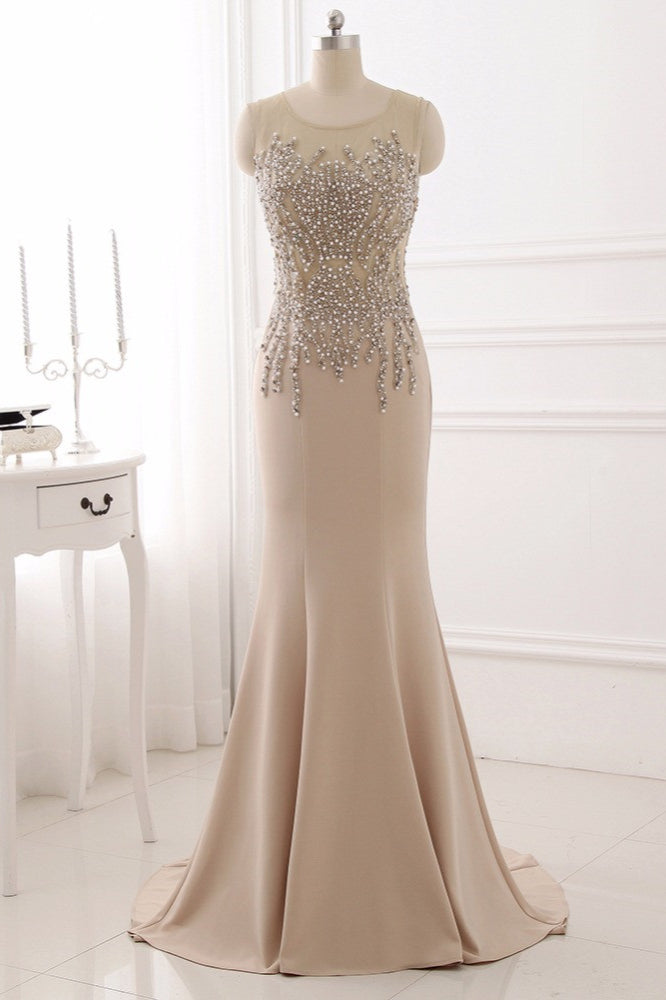 Elegant Jewel Sleeveless Mermaid Prom Dresses with Pearls Online