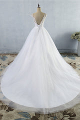 Elegant Jewel Tulles Lace Wedding Dress Sleeveless Appliques Beadings Bridal Gowns Online