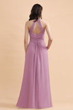 Elegant Jewel Wisteria Chiffon Ruffles Bridesmaid Dress with Pockets On sale