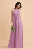 Elegant Jewel Wisteria Chiffon Ruffles Bridesmaid Dress with Pockets On sale