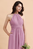 Elegant Jewel Wisteria Chiffon Ruffles Bridesmaid Dress with Pockets On sale