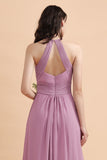 Elegant Jewel Wisteria Chiffon Ruffles Bridesmaid Dress with Pockets On sale