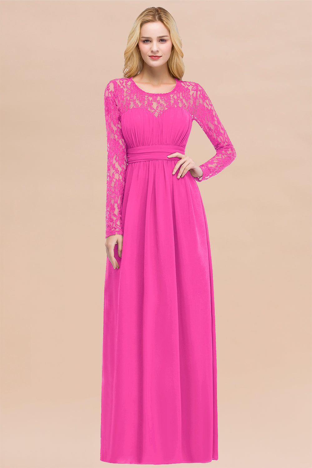 Elegant Lace Burgundy Bridesmaid Dresses Online with Long Sleeves