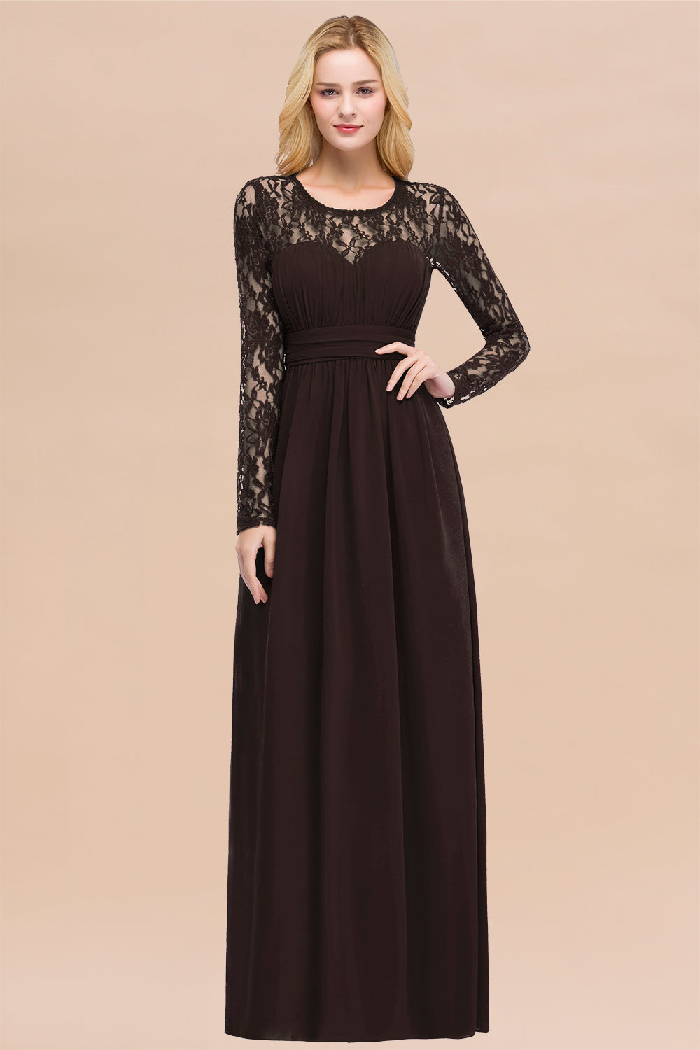 Elegant Lace Burgundy Bridesmaid Dresses Online with Long Sleeves