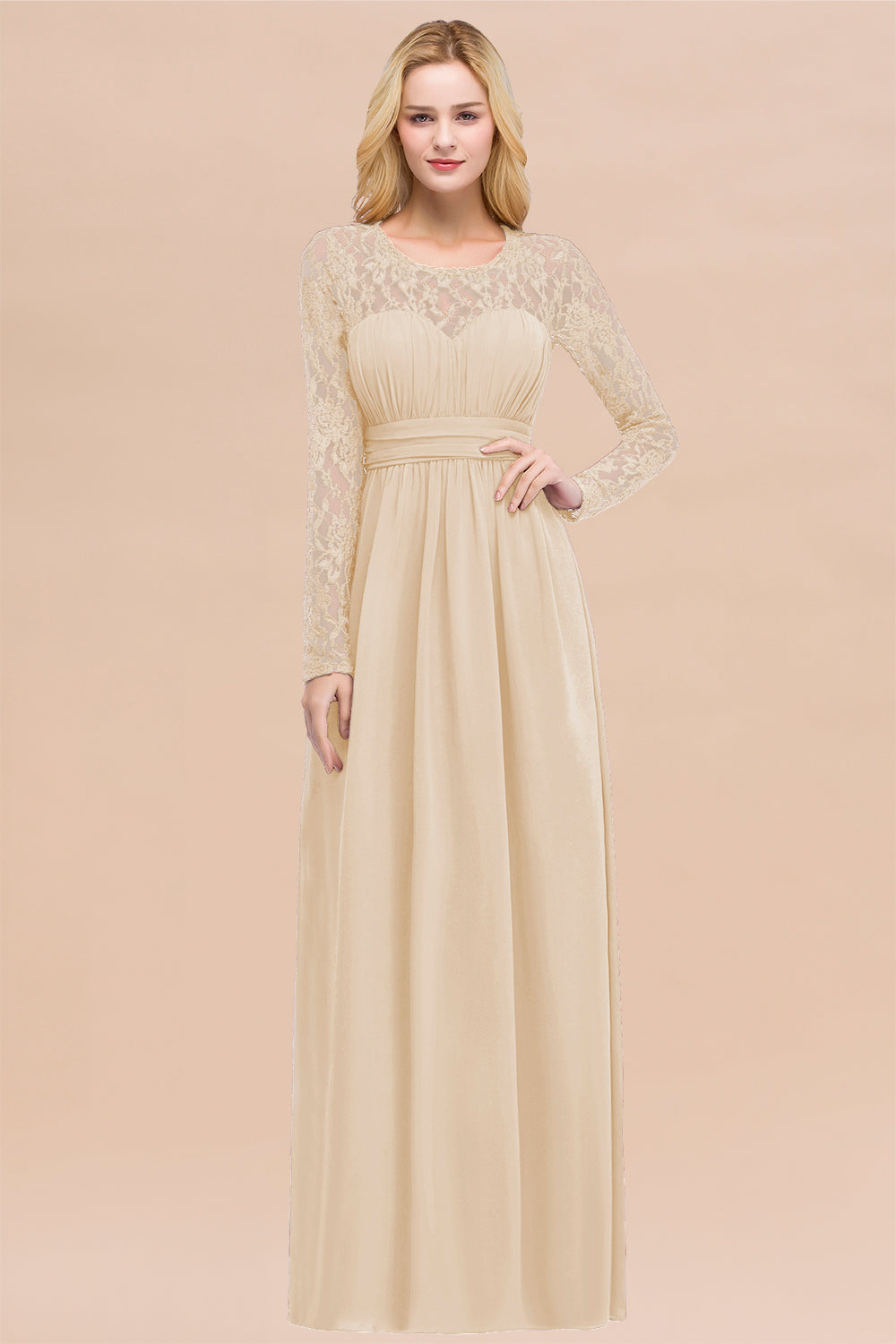 Elegant Lace Burgundy Bridesmaid Dresses Online with Long Sleeves