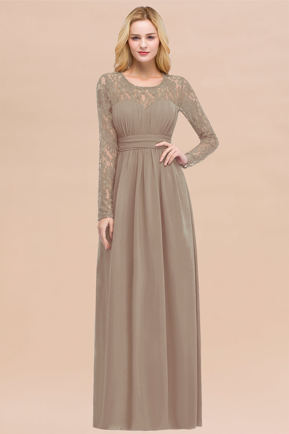 Elegant Lace Burgundy Bridesmaid Dresses Online with Long Sleeves