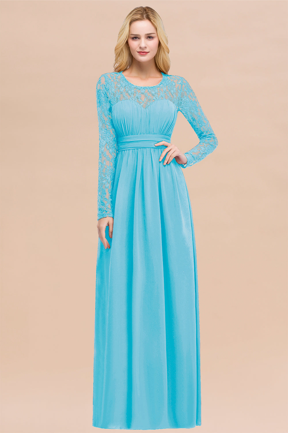 Elegant Lace Burgundy Bridesmaid Dresses Online with Long Sleeves