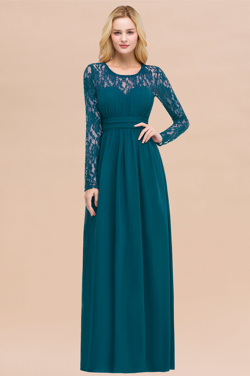 Elegant Lace Burgundy Bridesmaid Dresses Online with Long Sleeves