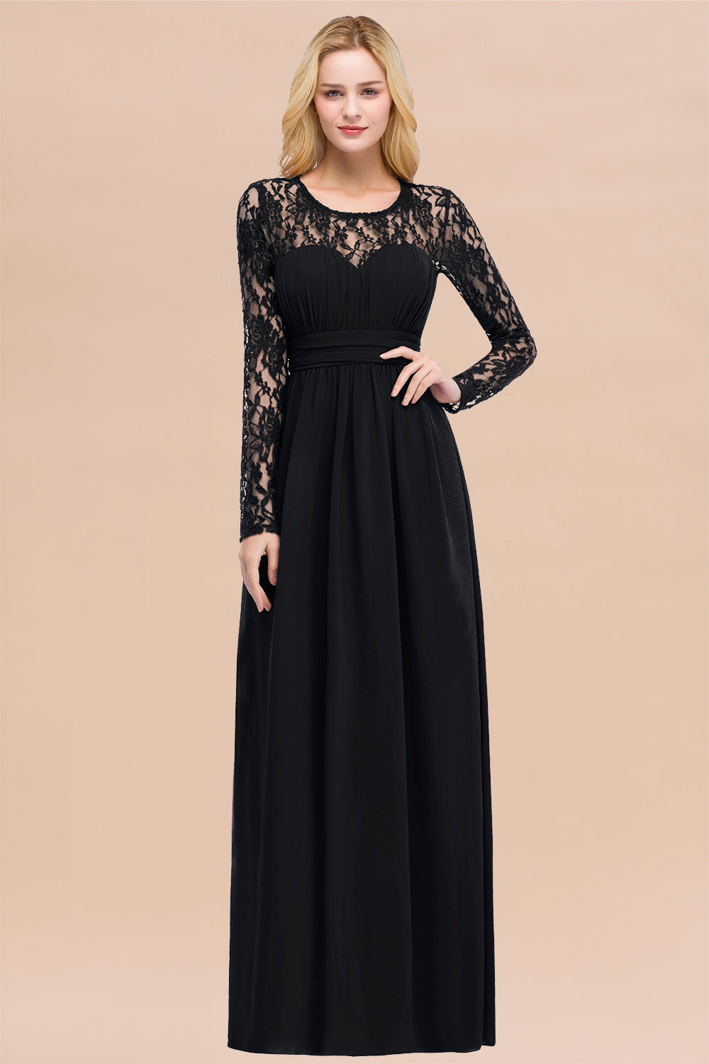 Elegant Lace Burgundy Bridesmaid Dresses Online with Long Sleeves