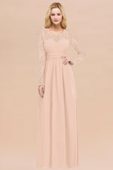 Elegant Lace Burgundy Bridesmaid Dresses Online with Long Sleeves