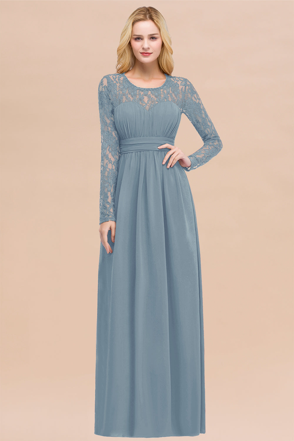 Elegant Lace Burgundy Bridesmaid Dresses Online with Long Sleeves