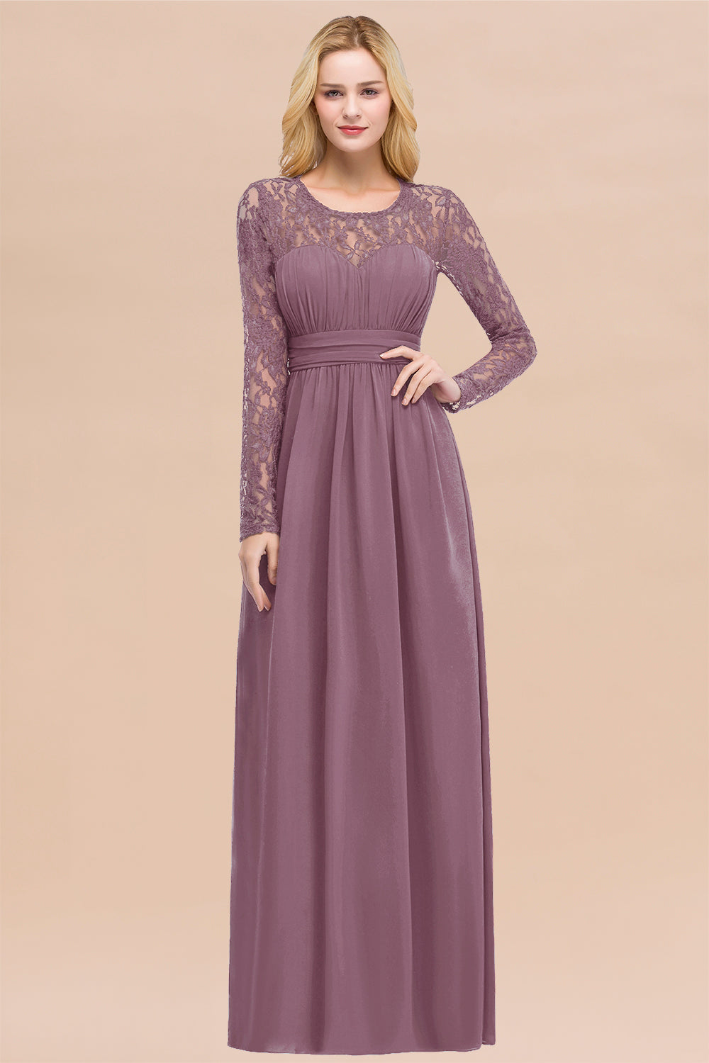 Elegant Lace Burgundy Bridesmaid Dresses Online with Long Sleeves