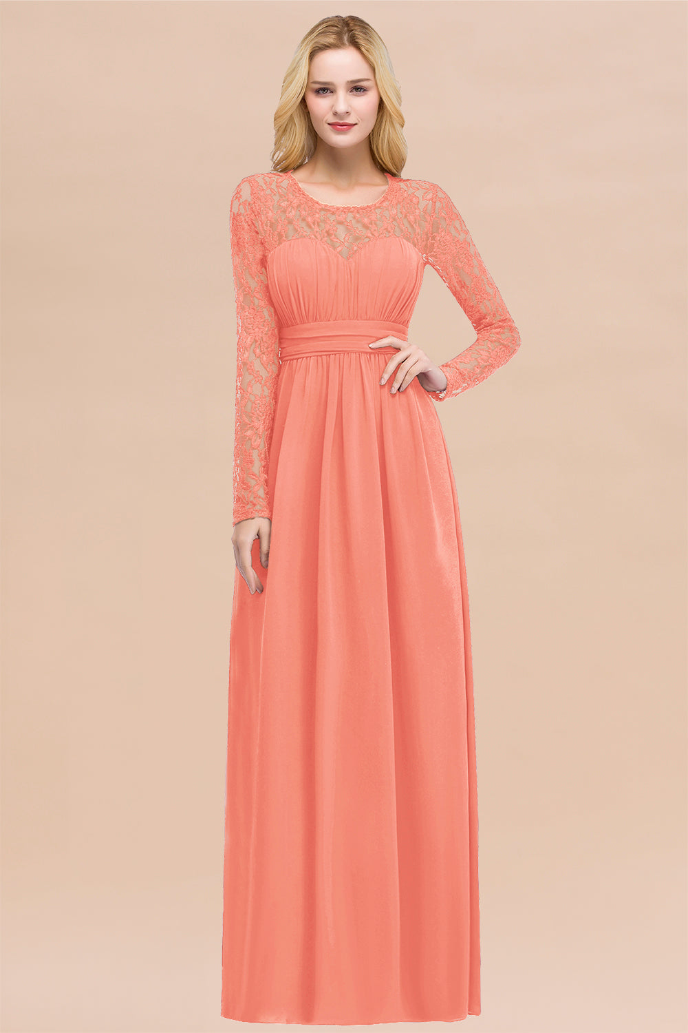 Elegant Lace Burgundy Bridesmaid Dresses Online with Long Sleeves