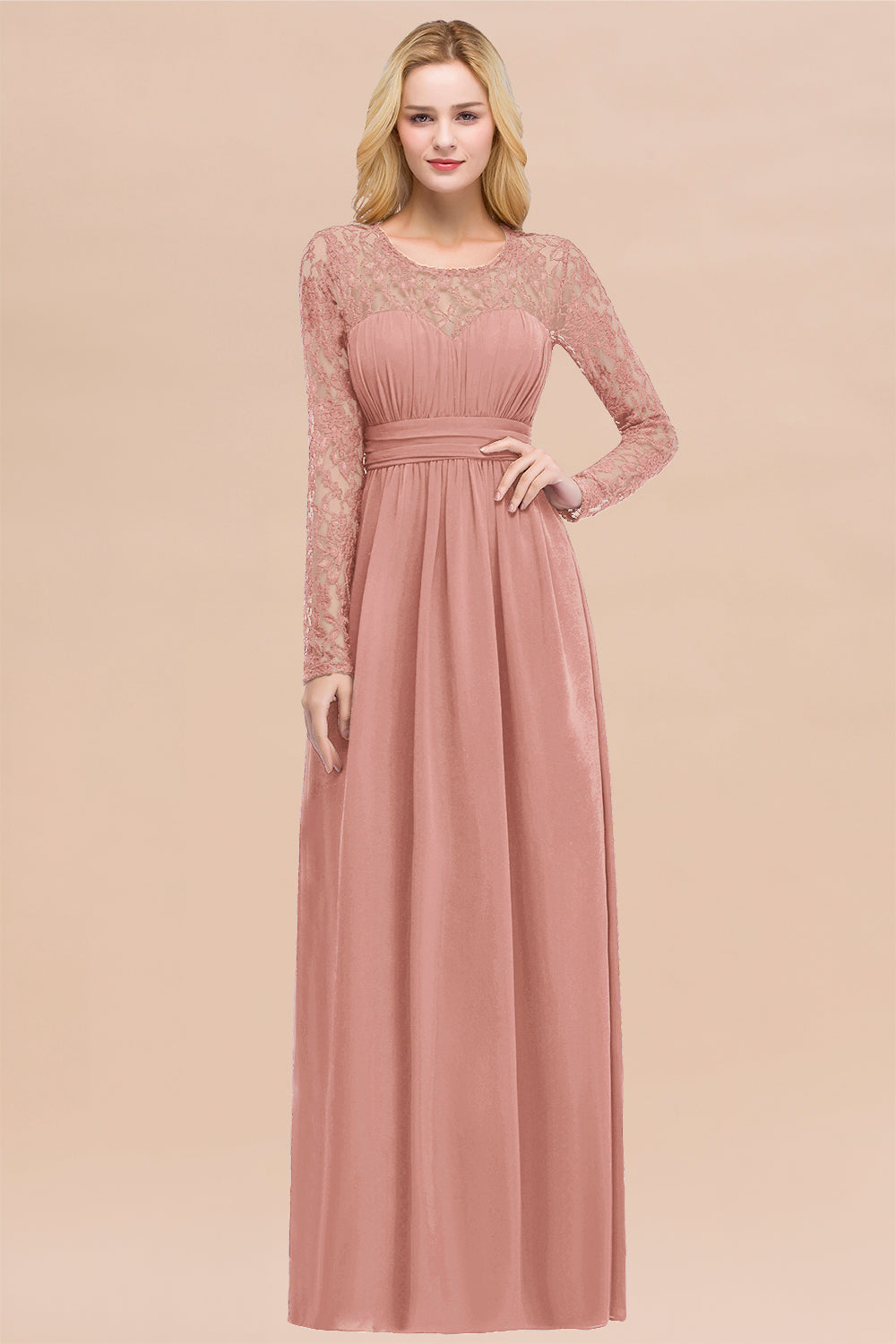 Elegant Lace Burgundy Bridesmaid Dresses Online with Long Sleeves