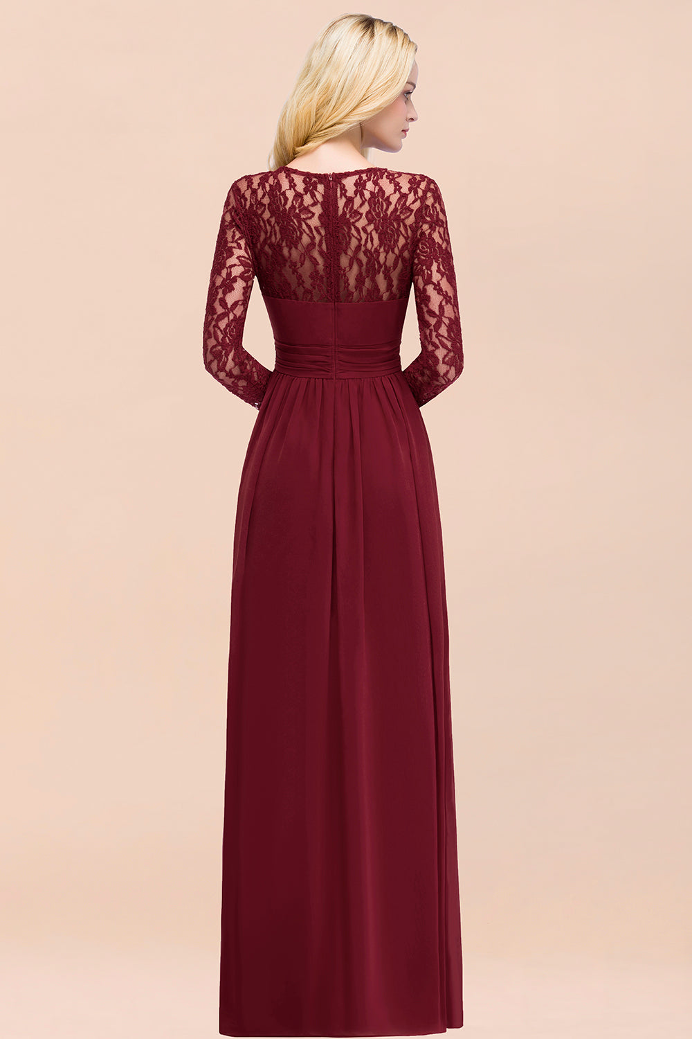 Elegant Lace Burgundy Bridesmaid Dresses Online with Long Sleeves