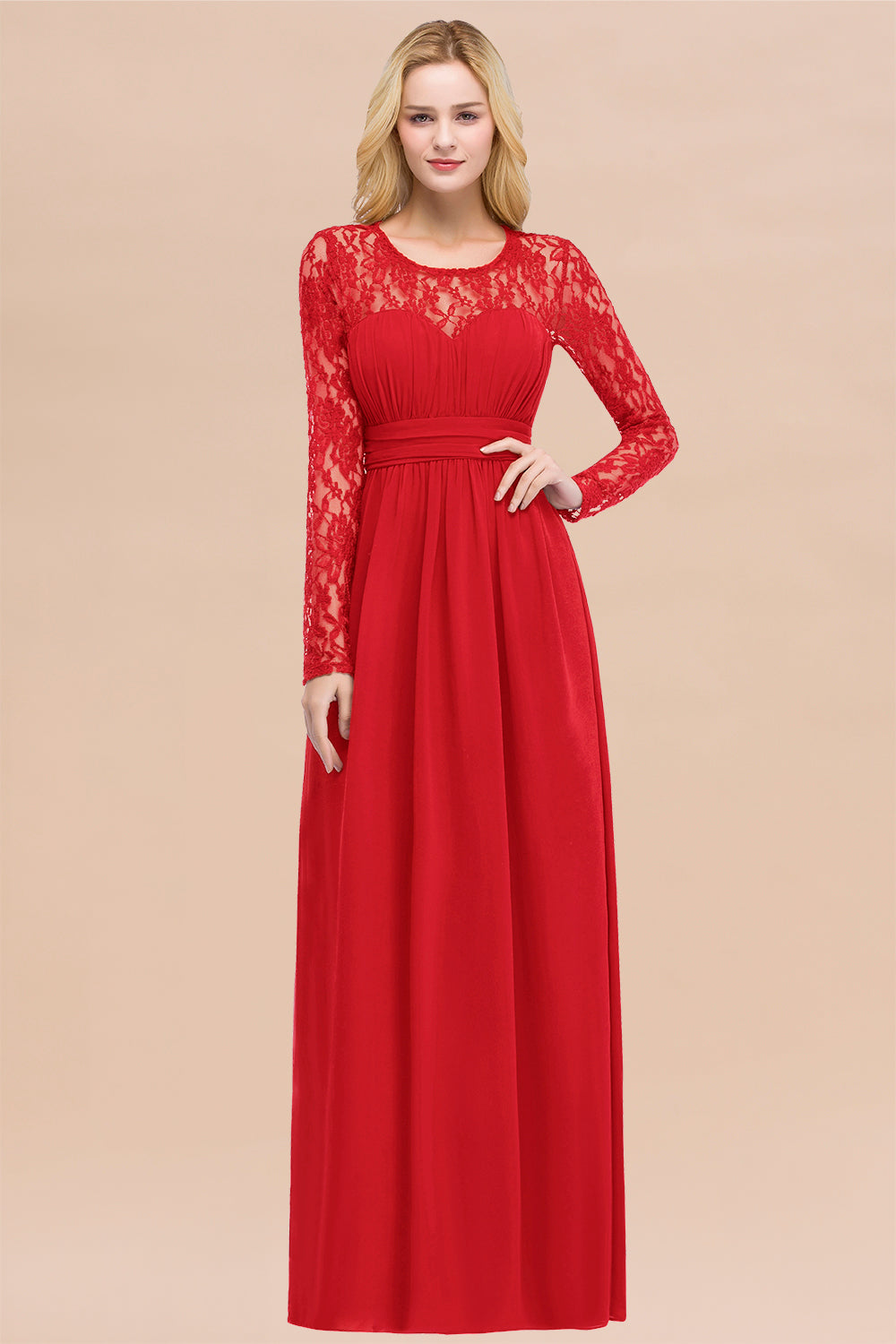 Elegant Lace Burgundy Bridesmaid Dresses Online with Long Sleeves
