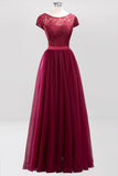 Elegant Lace Cap Sleeves Burgundy Bridesmaid Dresses Affordable