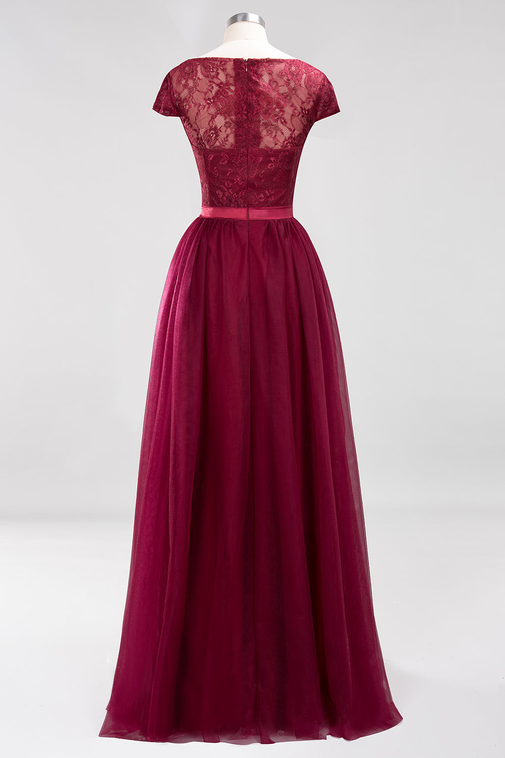 Elegant Lace Cap Sleeves Burgundy Bridesmaid Dresses Affordable