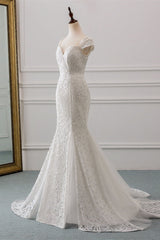 Elegant Lace Cap-Sleeves Sweetheart Mermaid Wedding Dresses Online