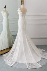 Elegant Lace Cap-Sleeves Sweetheart Mermaid Wedding Dresses Online