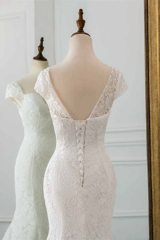 Elegant Lace Cap-Sleeves Sweetheart Mermaid Wedding Dresses Online