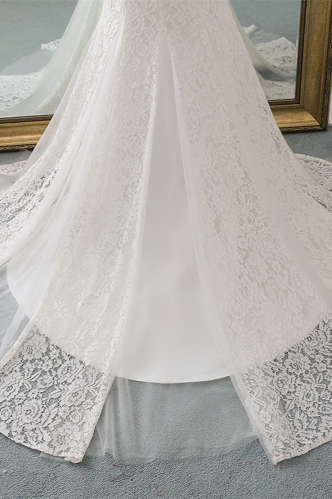 Elegant Lace Cap-Sleeves Sweetheart Mermaid Wedding Dresses Online