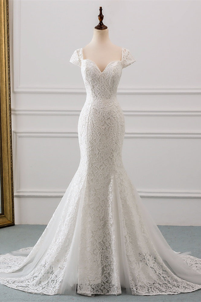 Elegant Lace Cap-Sleeves Sweetheart Mermaid Wedding Dresses Online