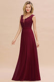 Elegant Lace Deep V-Neck Burgundy Bridesmaid Dress Affordable