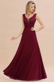 Elegant Lace Deep V-Neck Burgundy Bridesmaid Dress Affordable