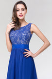 Elegant Lace Jewel Long Chiffon Bridesmaid Dress with Asymmetric Hemline