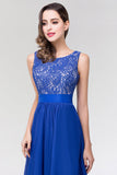 Elegant Lace Jewel Long Chiffon Bridesmaid Dress with Asymmetric Hemline