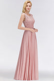 Elegant Lace Jewel Sleeveless Dusty Rose Bridesmaid Dress Online