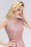 Elegant Lace Jewel Sleeveless Dusty Rose Bridesmaid Dress Online