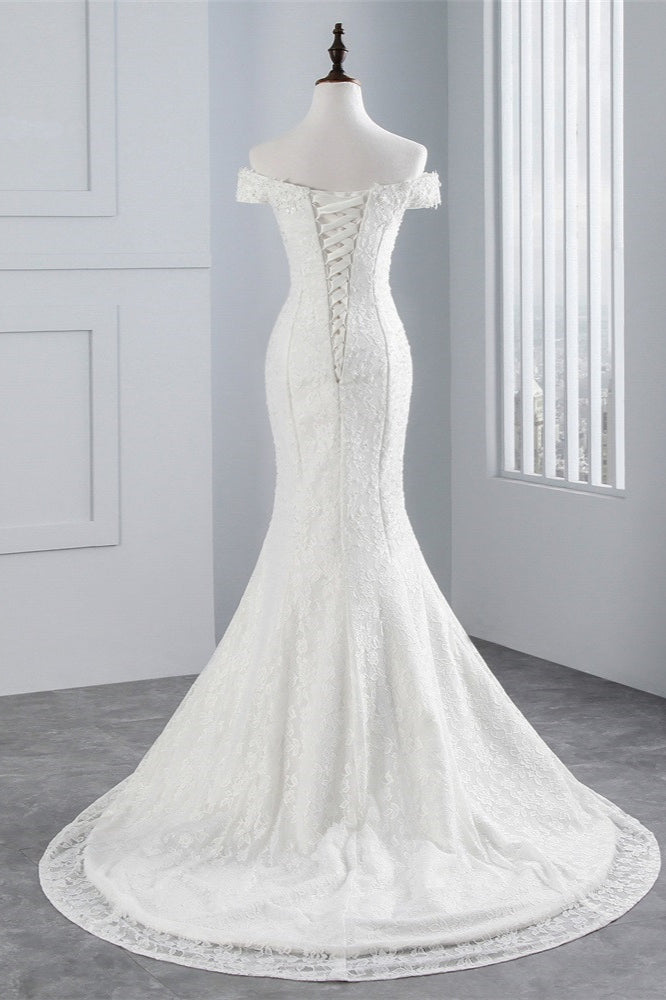 Elegant Lace Off-the-Shoulder White Mermaid Wedding Dresses Affordable Online