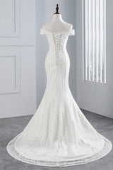 Elegant Lace Off-the-Shoulder White Mermaid Wedding Dresses Affordable Online